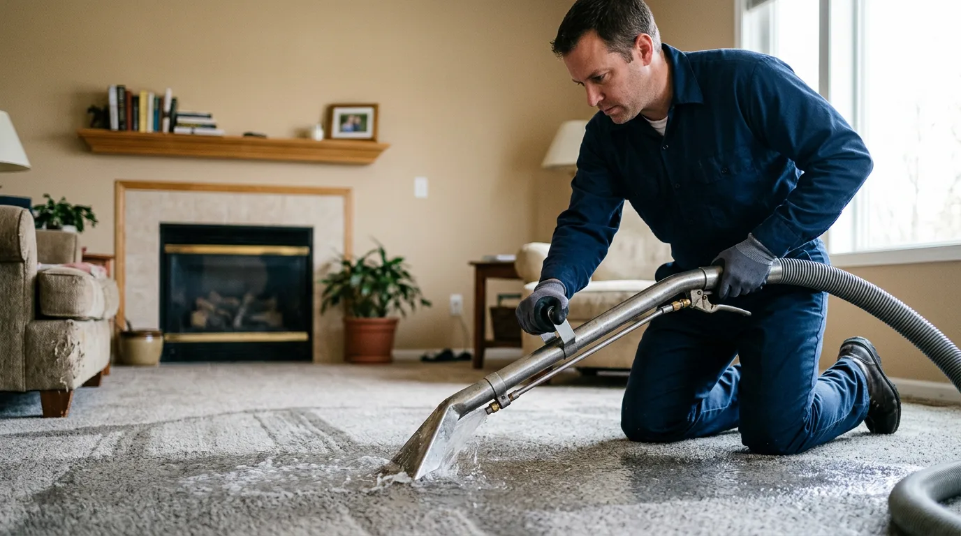Water damage restoration technician working near Lewis, IA